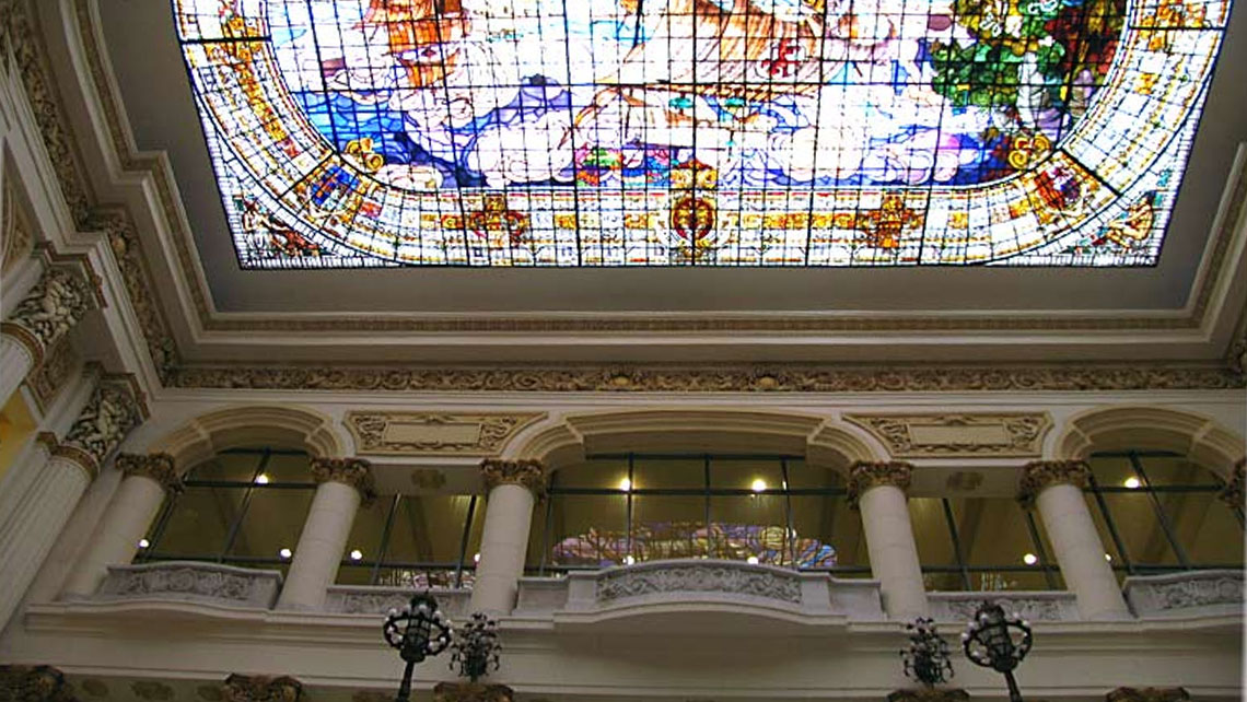 Stained-glass ceiling over the stairwell in the National Museum of Fine Arts, Havana 