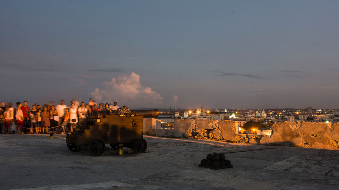 People attending the ceremonial cannon blast at 9 pm in Havana