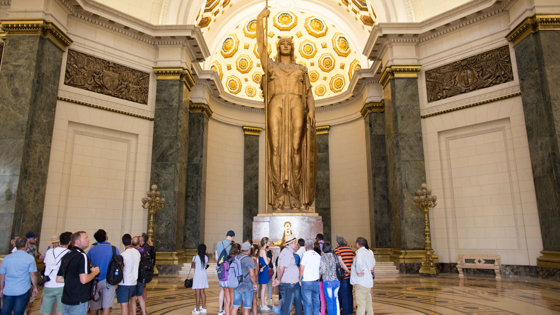 Statue of 11-metre tall bronze woman inside the Capitolio of Havana