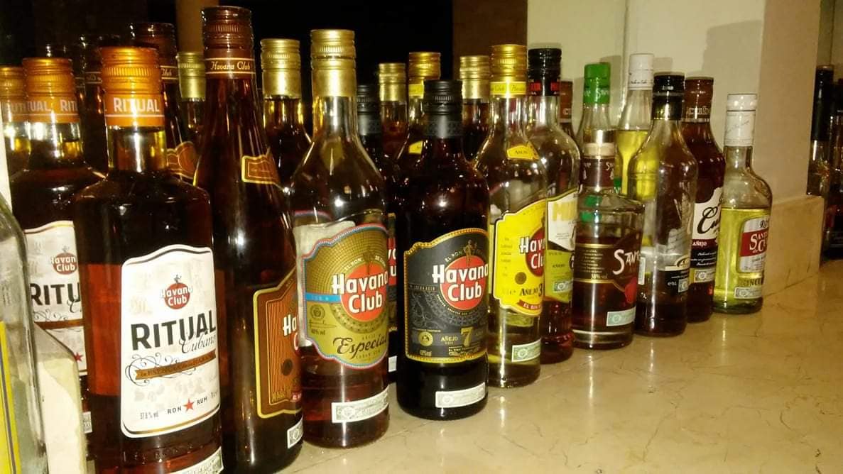 Wide selection of bottles of rum