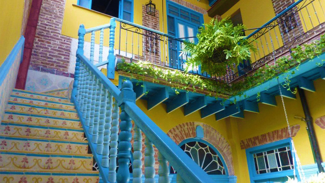 Colourful staircase with decorative plants in a Casa Particular