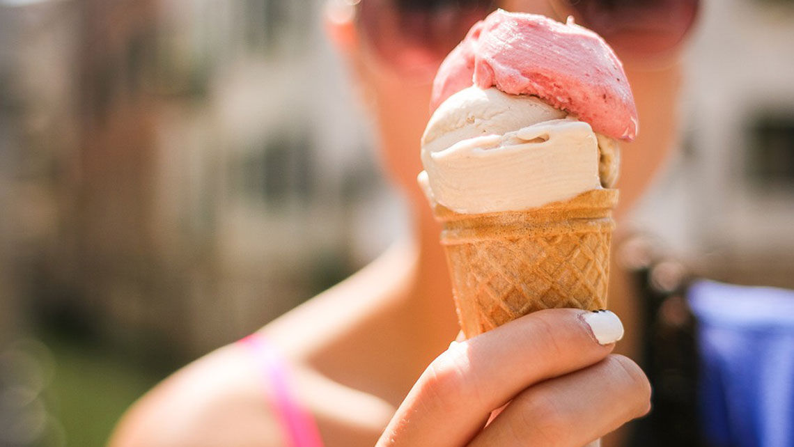 A woman eating ice cream