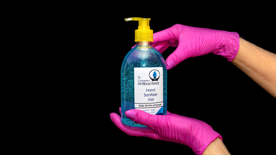 A bottle of hand sanitiser