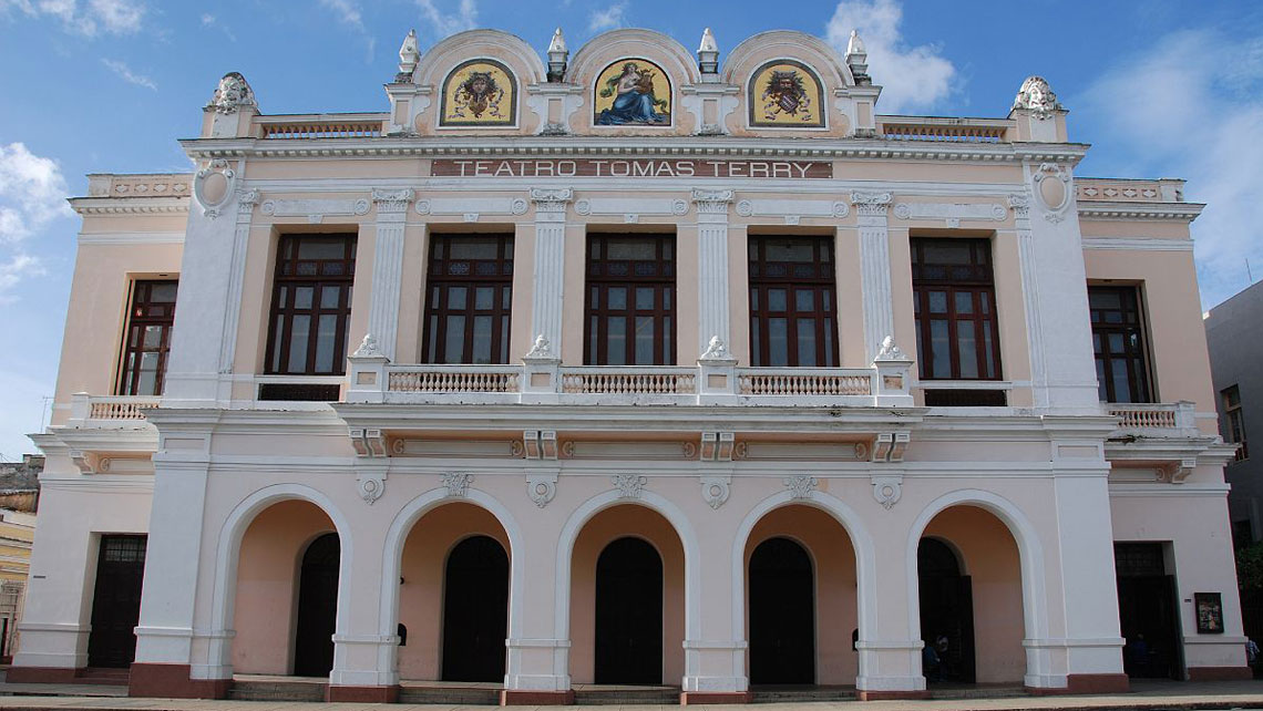 Elegant facade of Teatro Tomas Terry in Cienfuegos