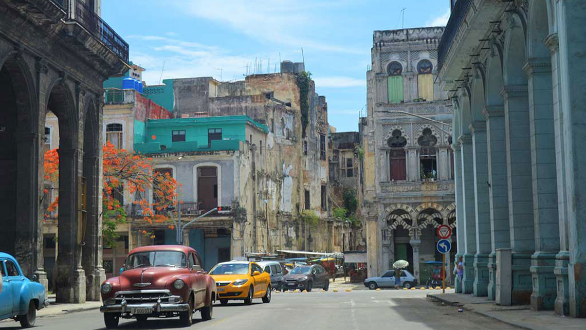 Old building with different styles seen on Monte Street, Havana
