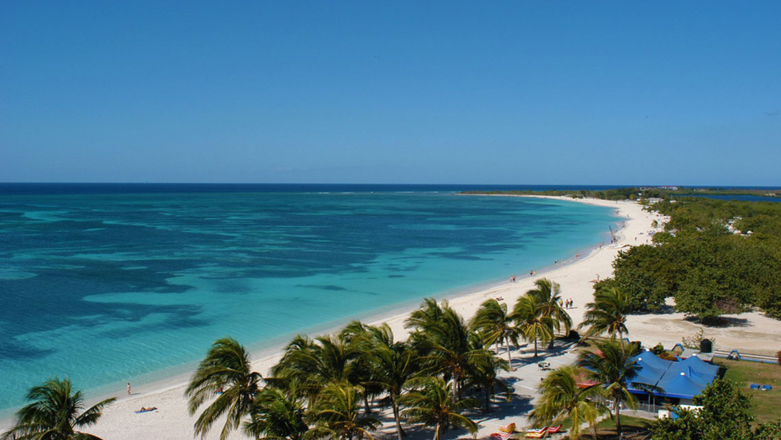 Sandy strecht with palm trees in Playa Ancon