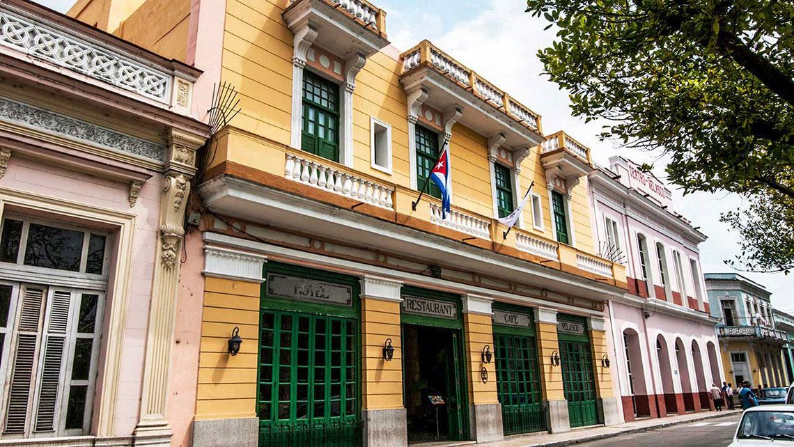 Public building with the Cuban flag in Matanzas