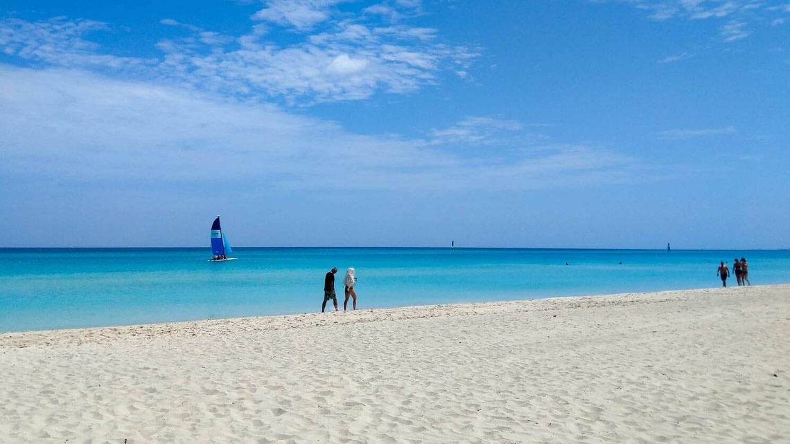 People walking on the white sand of Varadero beach