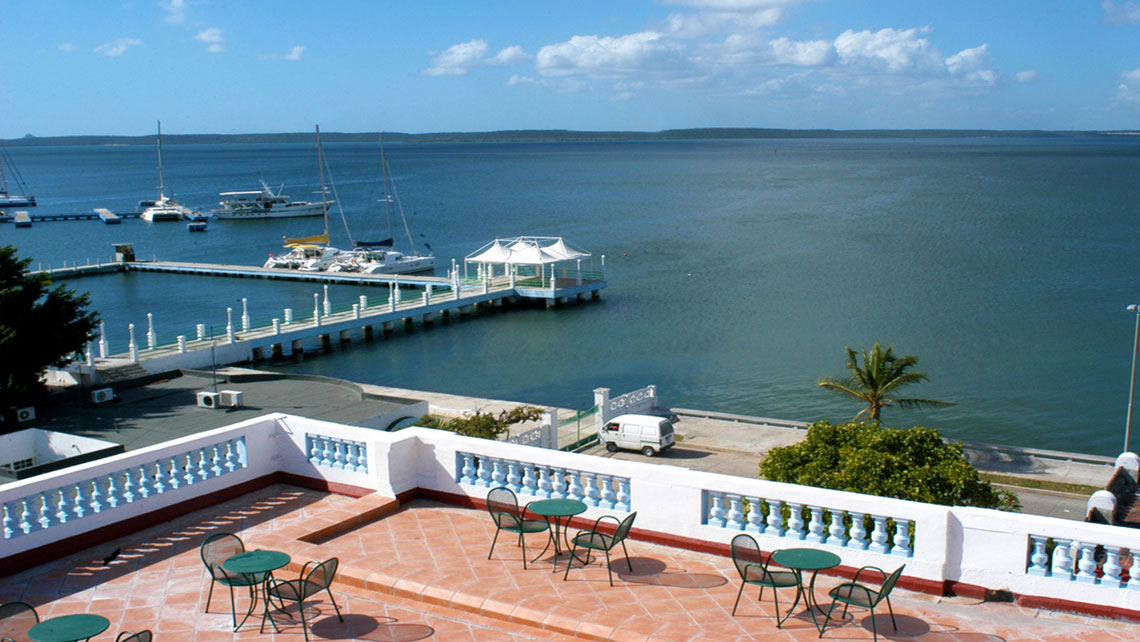 View of Cienfuegos bay from rooftop terrace of Hotel Palacio Azul