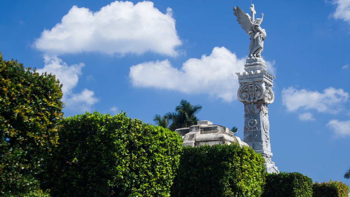A view of a marble memorial in the Colon Cemetery in Havana