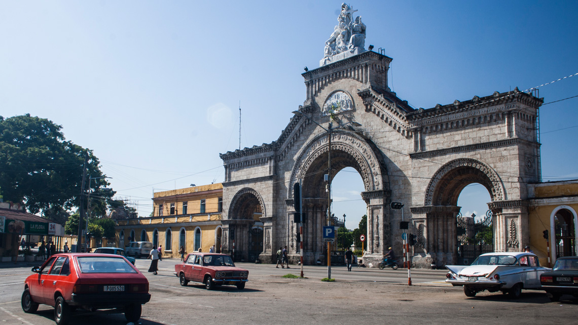 Stone arch with colonial style at the entrance of Colon Cemetery