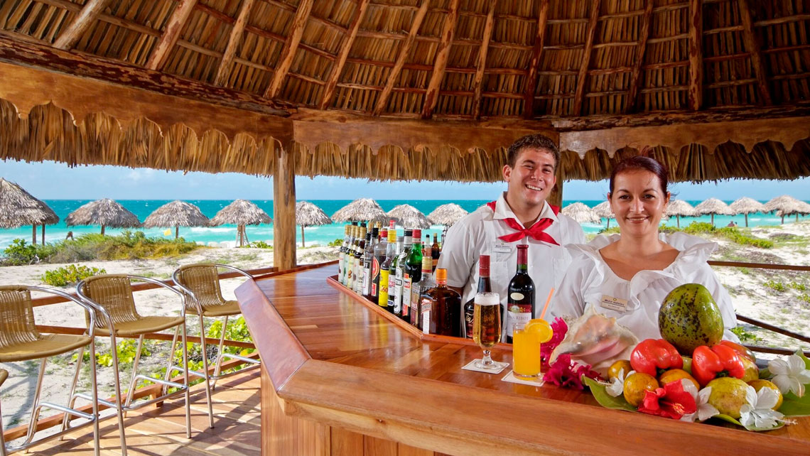 Bar of hotel Melia las Dunas near a beautiful white sanded beach