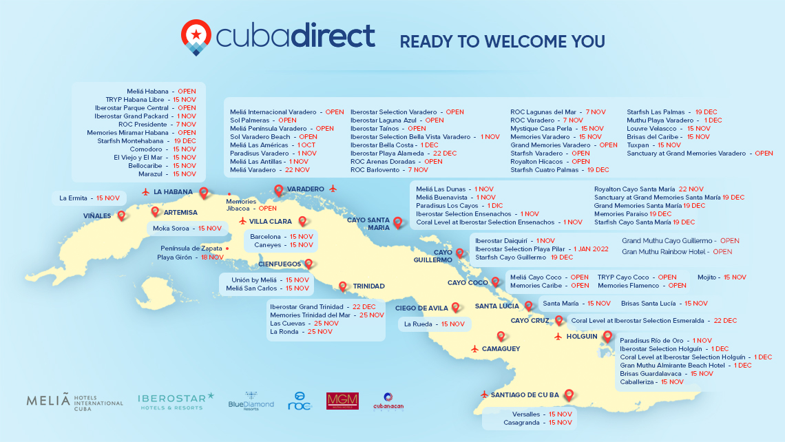 A whole host of Cuban hotels are ready to receive travellers from 15th November!