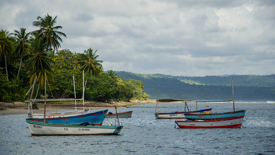 Fishermen boats in the Bahia de Miel in Baracoa, Cuba