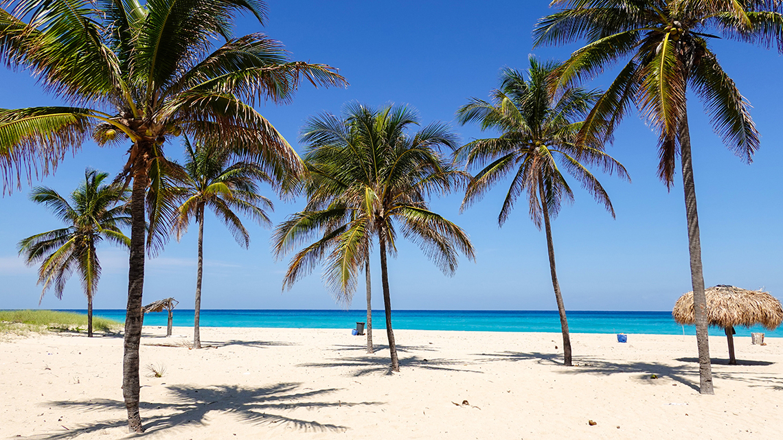 White sands, blue seas and palm trees in Varadero, Cuba