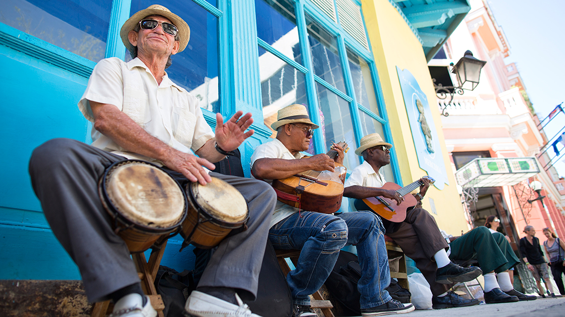 Street musicians performing in Obispo street in Old Havana, Cuba