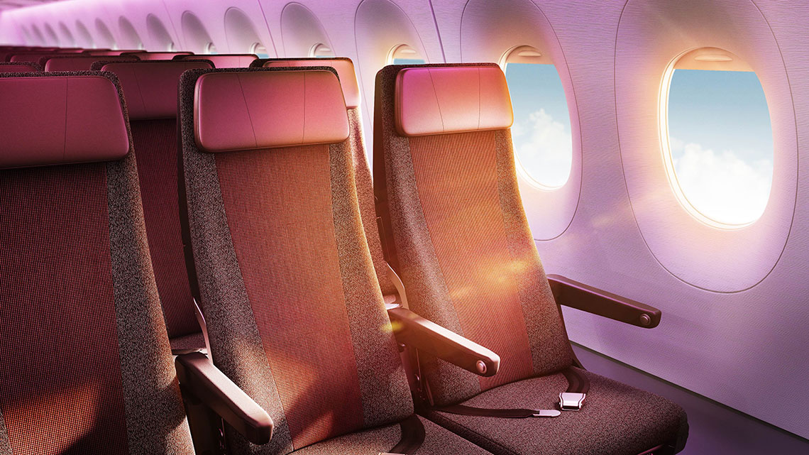 Economy cabin onboard Virgin Atlantic flight to Cuba