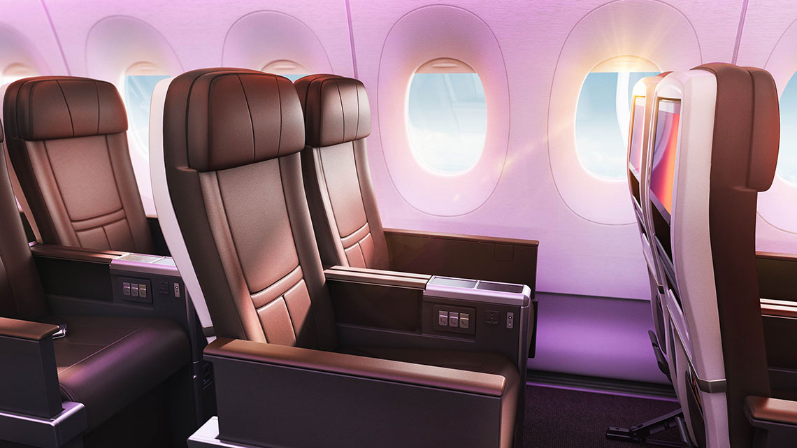 Premium Economy cabin onboard Virgin Atlantic flight to Cuba