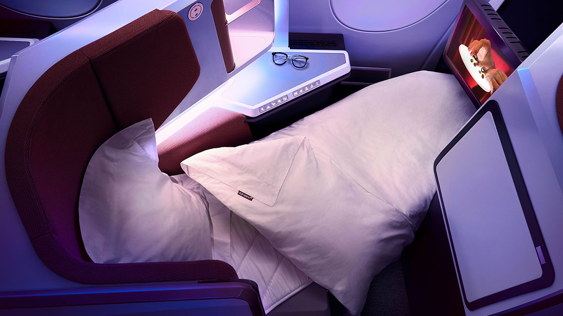 Upper Class cabin onboard Virgin Atlantic flight to Cuba